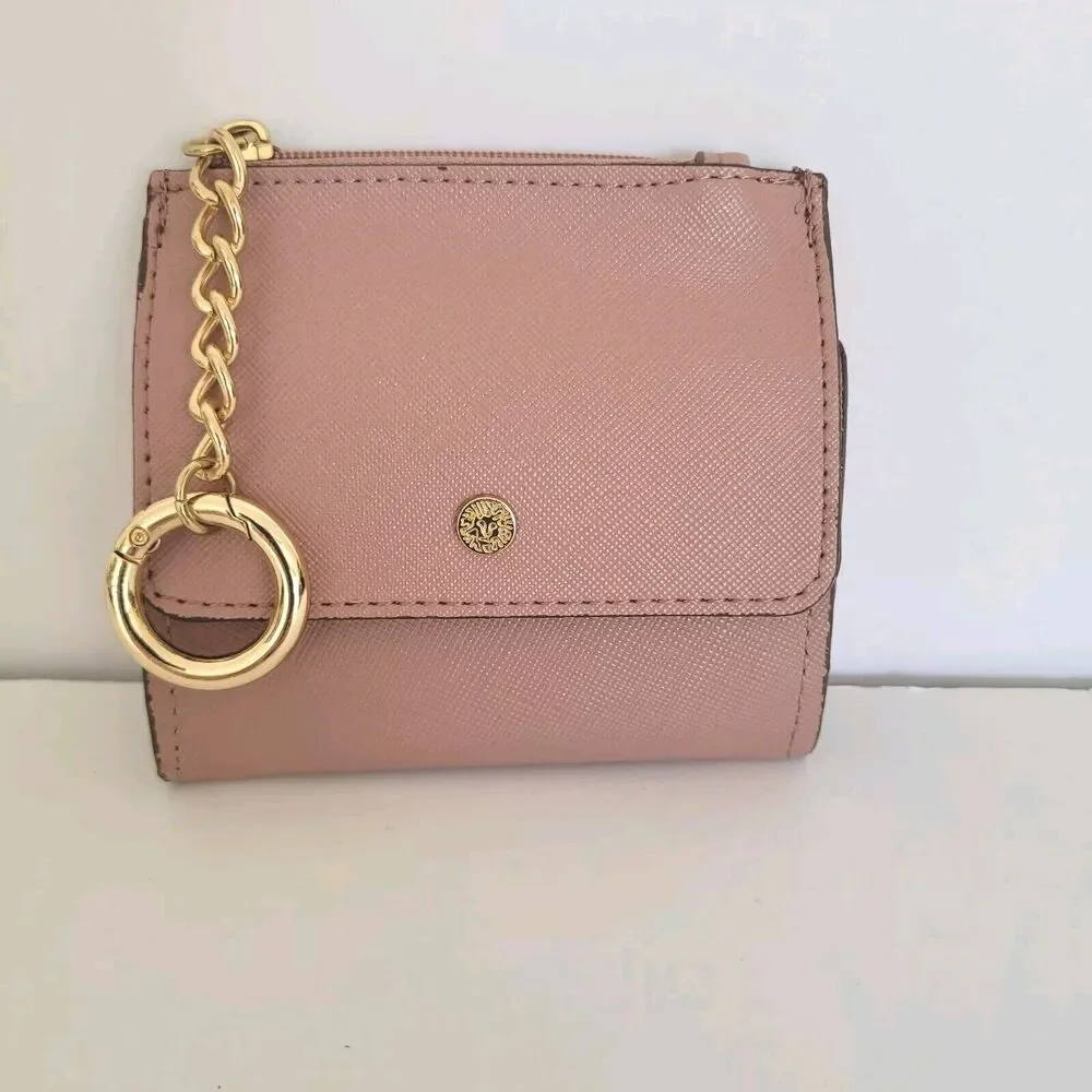 Anne Klein Small Mini Wallet Card Coin Holder Key Ring Compact‎ Light Blush Pink